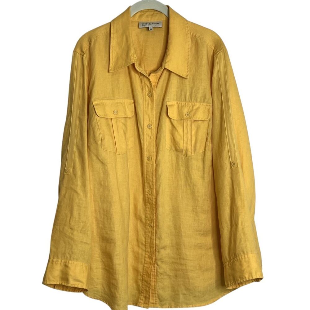 Jones New York Sport Woman Linen Button Up Shirt 2X Goldenrod Yellow